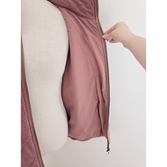 Bagatelle Quilted Cotton French Terry Zip Up Pink Stand Collar Womens Jacket XL - Picture 9 of 13